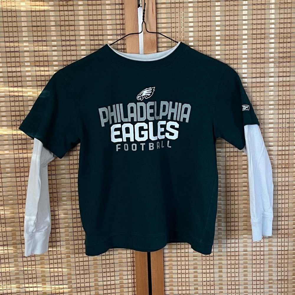 Kids Reebok NFL Team Apparel Philadelphia Eagles Shirt - Green & White, Size L/7